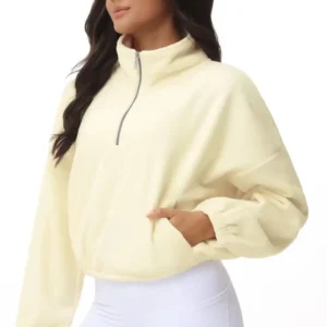 Women’s Half Zip Crop Pullover Sweatshirt Fleece